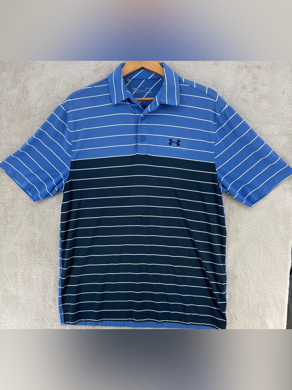 Under Armour HeatGear Men’s Large Blue Striped Performance Golf Polo Shirt